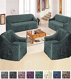 KADİFE 3+3+1+1 Lastikli Kanepe Örtüsü | Lastikli Koltuk Örtüsü | koltuk kılıfı Yeşil