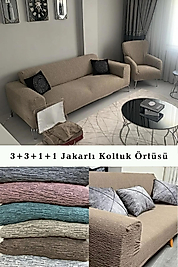 Jakarlı çubuk, düz desen Koltuk Örtüsü 3 3 1 1 Takımı Lastikli Esnek Yıkanabilir Çekyat Kanepe Kılıfı Kahve