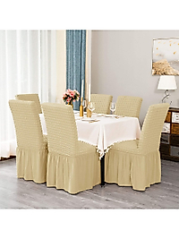 brürümcük ETEKLİ sandalye kılıfı, lastikli,esnekli sandalye örtüsü 6li Bej