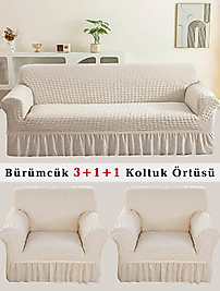 Bürümcük Koltuk örtüsü, Kanepe, Çekyat Örtüsü, Koltuk Kılıfı 3 +1+ 1 Takım Natural