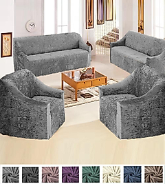 KADİFE 3+3+1+1 Lastikli Kanepe Örtüsü | Lastikli Koltuk Örtüsü | koltuk kılıfı Gri