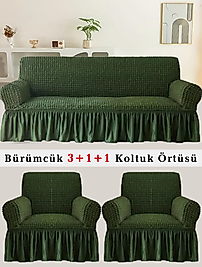 Bürümcük Koltuk örtüsü, Kanepe, Çekyat Örtüsü, Koltuk Kılıfı 3 +1+ 1 Takım Yeşil