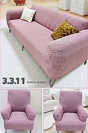 Jakarlı Tuğla Desen 3311 Koltuk Örtüsü Çekyat Kanepe Kılıfı Lastikli Kayma Yapmayan Pembe