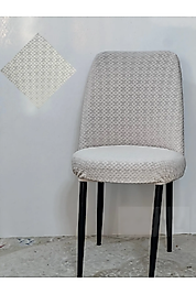Zincir Desen Kumaş Oval Sandalye Kılıfı Likralı Yuvarlak Sandalye Örtüsü Retro Oval 6 Adet Taş Gri