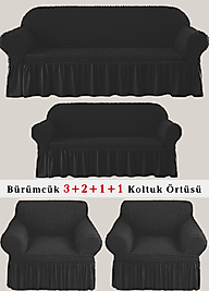Bürümcük Koltuk örtüsü, Kanepe, Çekyat Örtüsü, Koltuk Kılıfı 3 2 1 1 Takım Siyah