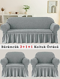 Bürümcük Koltuk örtüsü, Kanepe, Çekyat Örtüsü, Koltuk Kılıfı 3 +1+ 1 Takım Gri