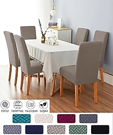 Tuğla desen sandalye kılıfı likrali esnek yikanabilir sandalye örtüsü ( 6 adet )