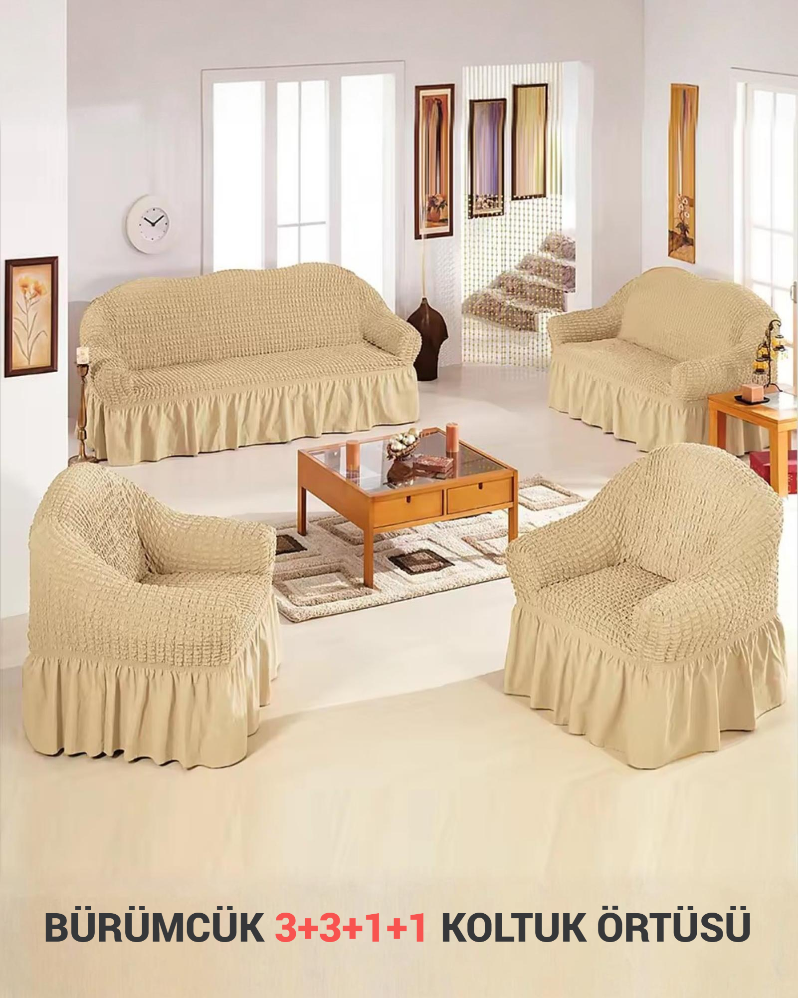 Bürümcük Koltuk ,kanepe , Çekyat Örtüsü, Lastikli Koltuk Kılıfı 3311TAKIM