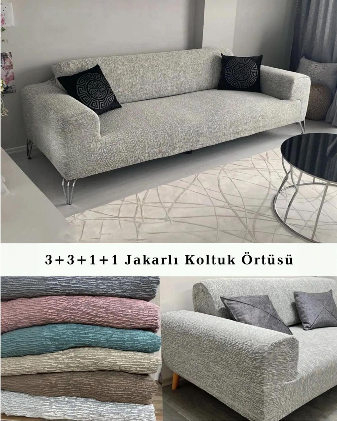 Jakarlı çubuk, düz desen Koltuk Örtüsü 3 3 1 1 Takımı Lastikli Esnek Yıkanabilir Çekyat Kanepe Kılıfı