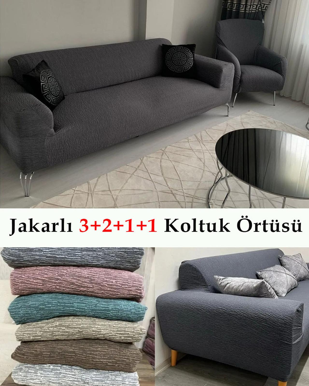 Jakarlı Çubuk, Düz Desen 3 2 1 1 Lastikli Koltuk, kanepe, çekyat Örtüsü, kılıfı Esnekli