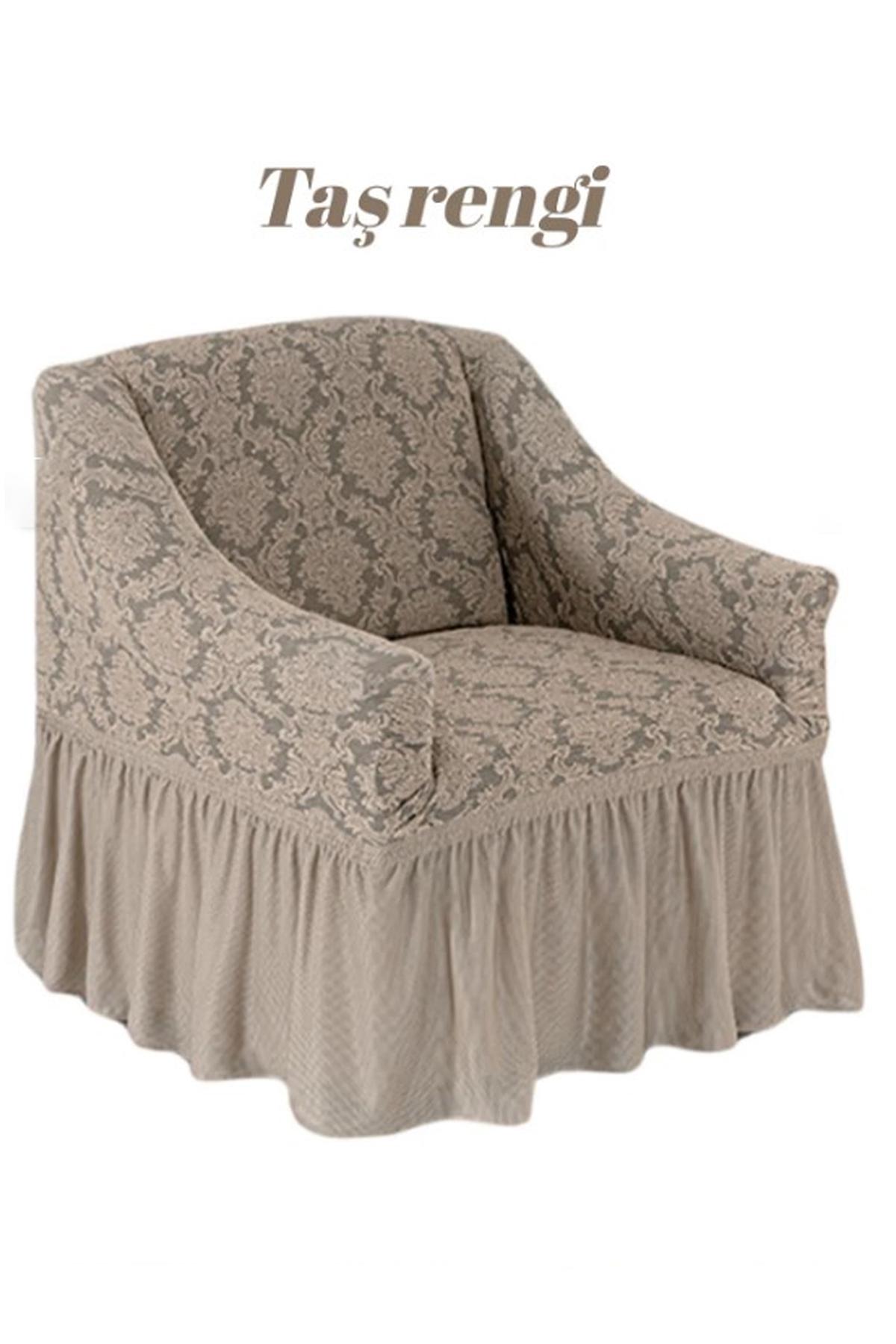 şal desen Jakarli tek kişilik koltuk örtüsü ,berjer kılıfı etekli (1 adet)