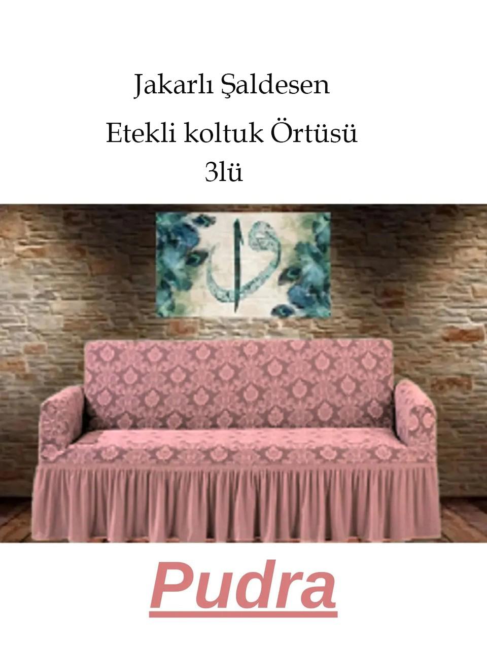 Şal desen Jakarlı Koltuk, Kanepe, çekyat Örtüsü, Likralı, Etekli, koltuk kılıfı 3lü Tek adet
