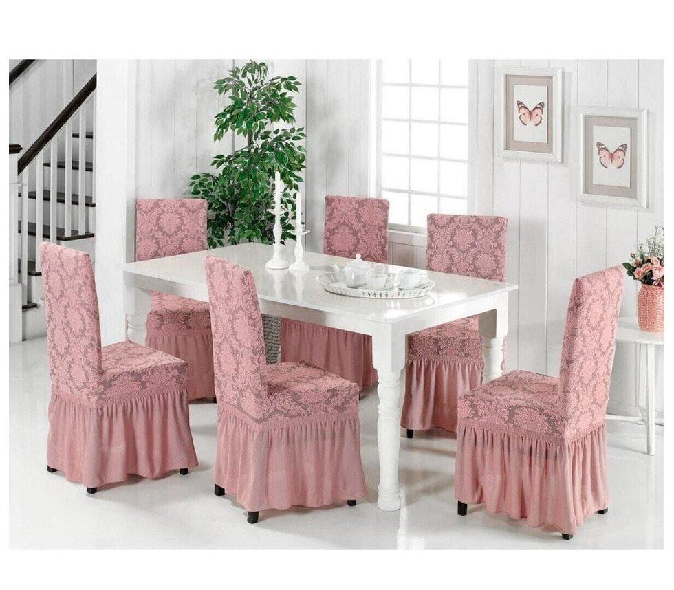 Jakarli Şal Desen Etekli Sandalye Örtüsü, yüksek Kaliteli, yıkanabilir, esnekli, lastikli 1 Adet